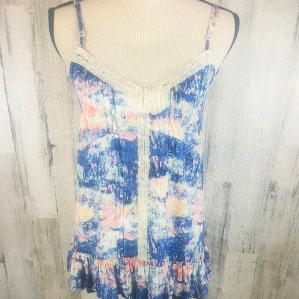 Women's Blue and Pink Tie-Dye Top